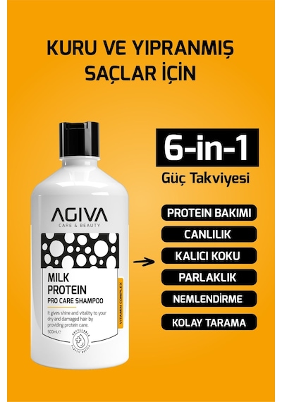 Milk Protein Kuru Ve Yıpranmış Saçlar İçin Amino Complex İçeren Saç Bakım Şampuanı 500ml Tüm Saçlar