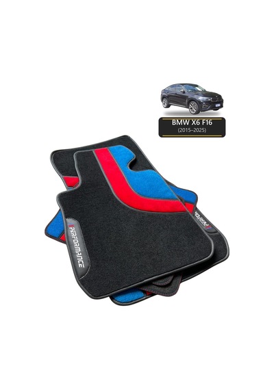 Oto Halı Paspas Seti Bmw X6 F16 2015 2025 Uyumlu Sport Kaymaz & Şık Tasarım - Kırmızı-mavi