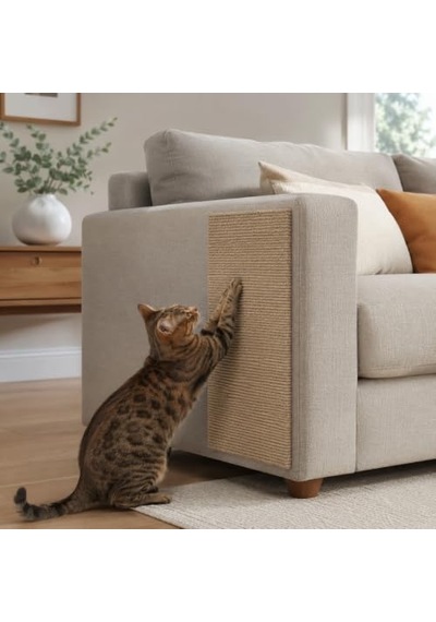 Yapışkanlı Kedi Tırmalama Halısı 100x30 Cm, Mobilya Koruyucu Tırmalama Pedi, Koltuk Ve Mobilya Yüzeyleri İçin Kolay Montajlı Kedi Tırmalama Matı Kum Beji