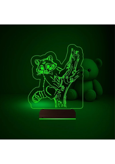 Luvivia Çocuk Odası Rakun 3d Lamba - Masa Gece Lambası Şeffaf