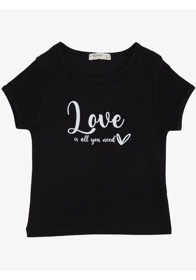 Breeze Kız Çocuk Pamuklu Love Yazılı T-shirt-14035 Siyah