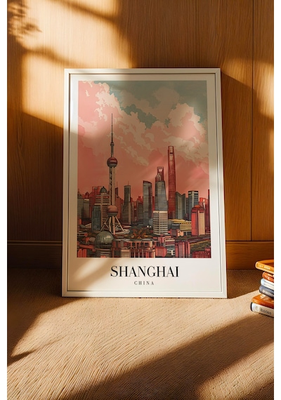 Shanghai China Vintage Seyahat Posteri Çerçeveli Tablo - Premium Pudong Silüeti Elit Duvar Dekoru Beyaz Shanghai China Vintage Seyahat Posteri Çerçeveli Tablo - Premium Pudong Silüeti Elit Duvar Dekoru Beyaz