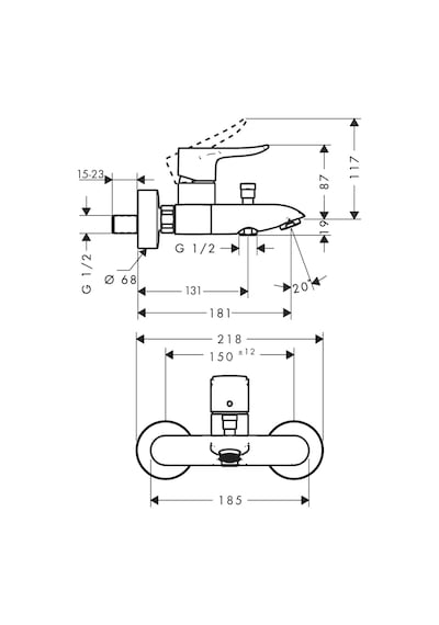 Hansgrohe Metris Tek Kollu Banyo Bataryası Krom 31480000 Krom