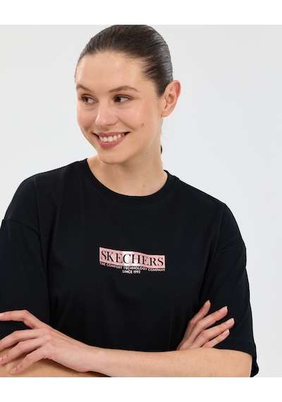 Skechers W Oversize Fit Graphic T-shirt Kadın Siyah Tshirt S2610063-3817