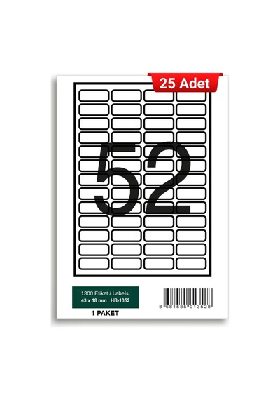 Herboy Hb-1352 43 X 18 Mm A4 Laser Etiket 25 Adet