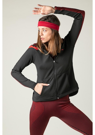 Maraton Active Slimfit Kadın Kapşonlu Uzun Kol Spor Siyah Tracktop 815015-siyah