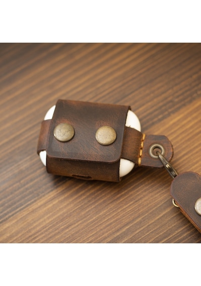 Apple Uyumlu AirPods Pro Deri Kılıf - El Yapımı & Gerçek Deri - Camel