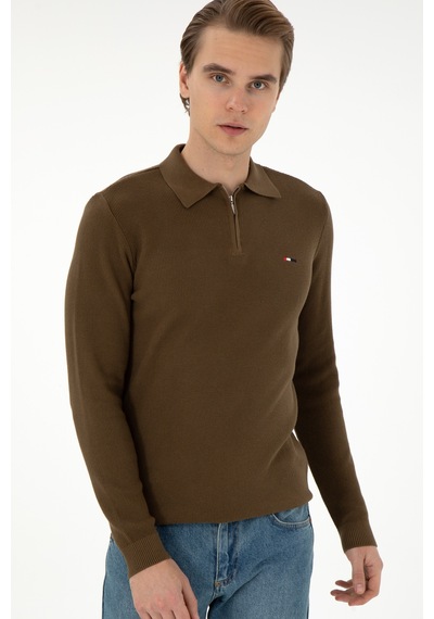 U.S. Polo Assn. Erkek Regular Fit Yarım Fermuarlı Haki Basic Kazak 50298266-VR027