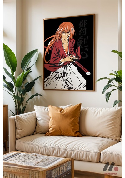Rurouni Kenshin Samuray Poster, Ahşap Çerçeveli Duvar Tablosu - Anime Severlere Özel Hediye