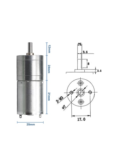 12v 60rpm Jga25-370 Redüktörlü Dc Motor Metal Dişli Yüksek Tork Kuvvet 25mm Robot