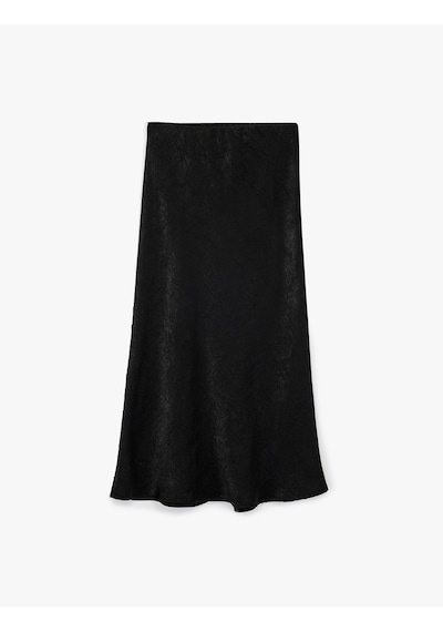 Koton Balık Kesim Slim Fit Midi Boy Dokulu Saten Etek Siyah 6sak70039pw Siyah