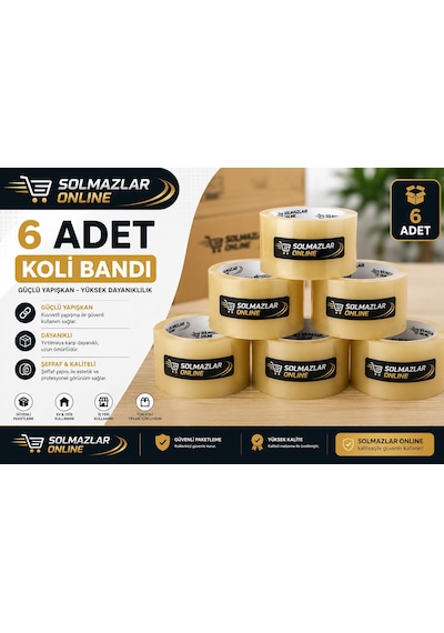 Solmazlar Online 6 Adet Koli Bandı Güçlü Yapışkanlı Şeffaf Paketleme Ve Kargo Bandı Diğer