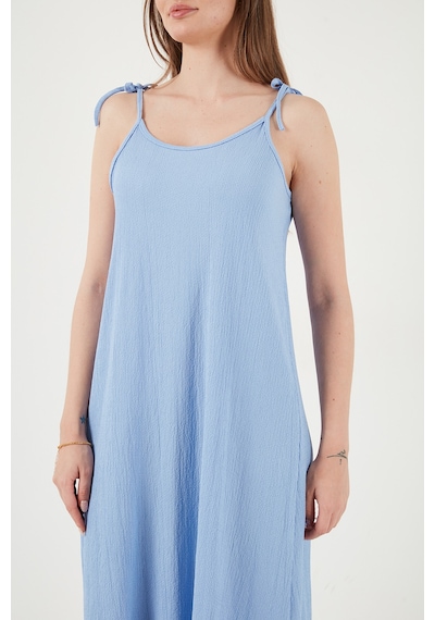 Lela Regular Fit Ip Askılı Uzun Bayan Elbise 5865732 Bebe Mavi