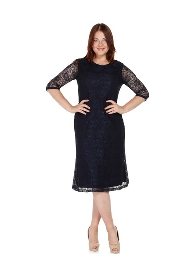 Nidya Moda Büyük Beden Dantel Elbise-4036L Lacivert