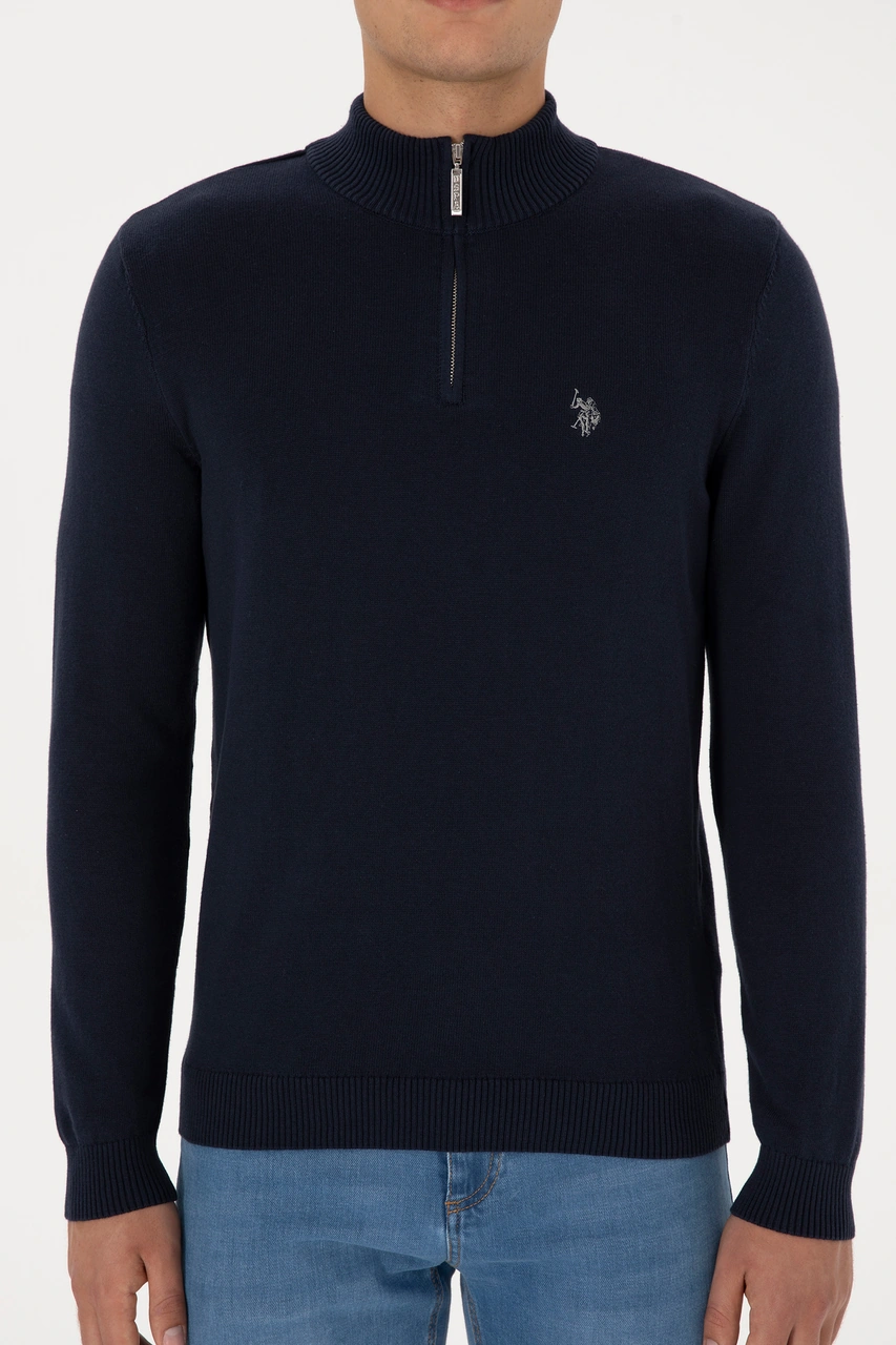 U.S. Polo Assn. Erkek Slim Fit Yarım Fermuarlı Lacivert Basic Kazak 50313695-VR033