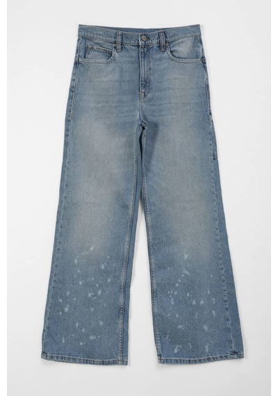 Bluew White Kadın Açık Mavi Yüksek Bel Wide Leg Boya Efektli Jean Pantolon