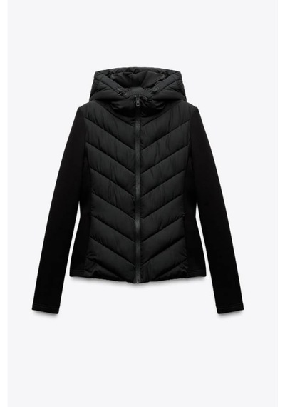 Moda Poni Siyah Kapüşonlu Şişme Mont