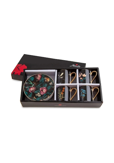 Jumbo Black Garden 4 Kişilik Kahve Fincan Takımı Siyah