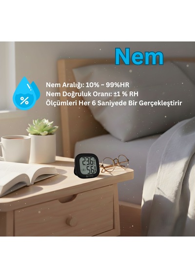 Npo Npt35s Dijital İç Mekan Termometresi Ve Nem Ölçer, Renkli Konfor Göstergeli, Siyah