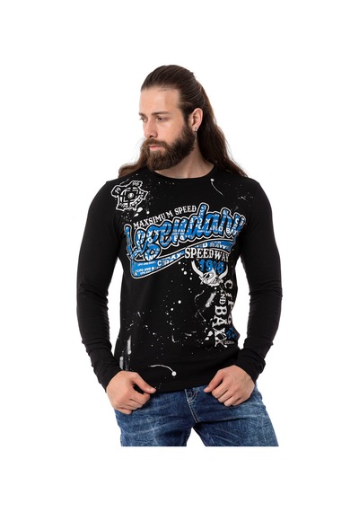 Cipo & Baxx Erkek Bisiklet Yaka Uzun Kollu Baskılı Sweatshirt Cl510 Siyah