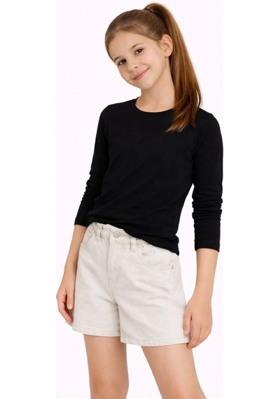 Mzpkartan Kız Çocuk Basic Uzun Kollu Tişört Okul Günlük Rahat T-shirt - Siyah
