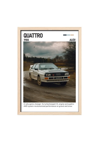 Audi Quattro Ahşap Çerçeveli Poster Tablo Rally Efsanesi Tasarım Ahşap 01