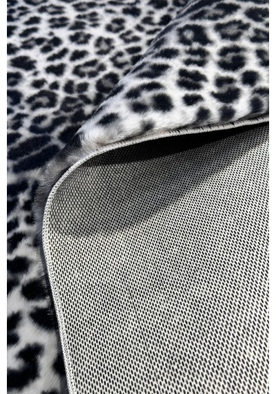 Raschel Carpet Premium Seri Gri Tavşan Tüyü Leopar Desenli Kaymaz Taban Halı Yolluk Gri