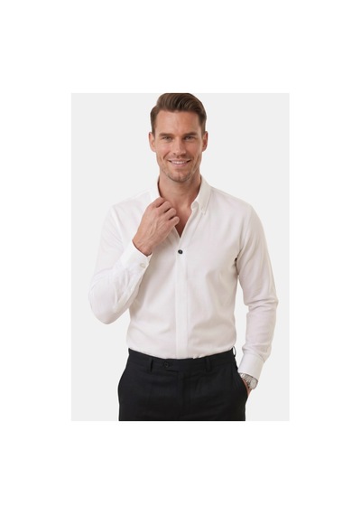 Deepsea Beyaz Slim Fit Kolay Ütülenebilir Açık Dik Yaka Likralı Erkek Gömlek 2602615