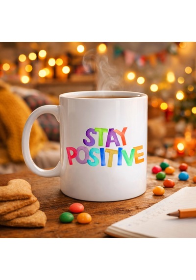 Stay Positive Baskılı Porselen Kupa Model 158 Renkli Motivasyon Yazılı Kahve Kupası Pozitif Mesajlı Hediye Kupa Diğer