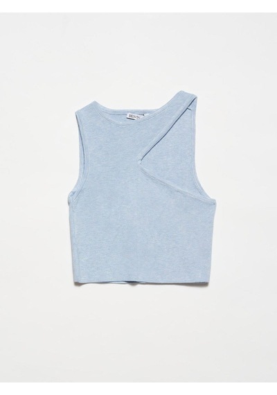 Dilvin 10173 Dekolte Yaka Triko Top-mavi M.-4251 Mavi M.