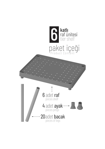 Beyaz 6 Katlı 33x40 Ekstra Geniş Düzenleyici Mutfak Banyo Ve Kiler Rafı