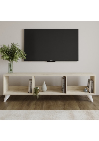 Tina Tv Sehpası 120 Cm Açık Meşe Renkli, Retro Tarz Ahşap Ayaklı Minimal Tv Sehpası Traverten Tina Tv Sehpası 120 Cm Açık Meşe Renkli, Retro Tarz Ahşap Ayaklı Minimal Tv Sehpası Traverten