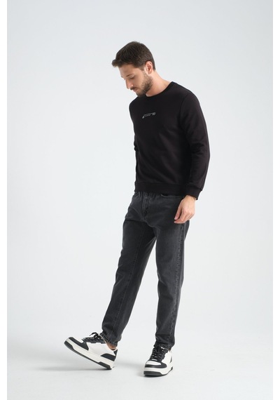 Shooter Sportwear Shooter Erkek Üç İplik Sweatshirt Regular Fit Pamuklu Bisiklet Yaka Günlük Spor Basic Siyah