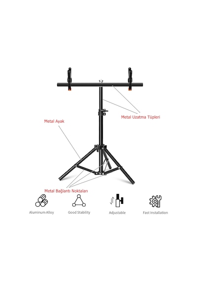 70x100cm Fon Perde Tutucu Pvc Background Backdrop Çekim Standı T Stand Bar + Mini Tripod