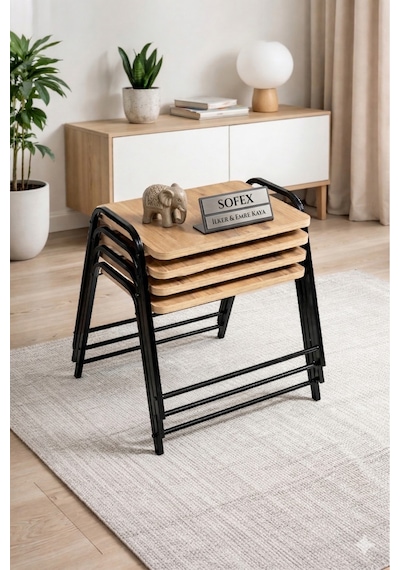 4'lü Tepsi Model Modern Sehpa Çok Renkli