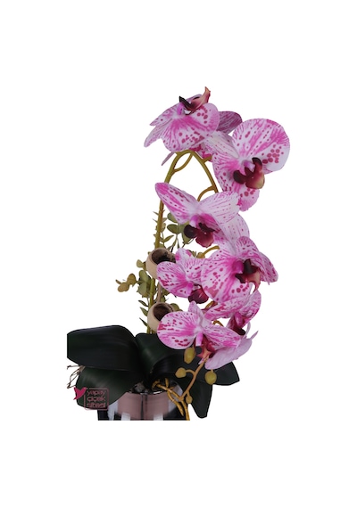 Yapay Çiçek Sitesi Metal Gümüş Saksıda Yapay Premium Orkide Tanzimi 50 Cm Fuşya Pembe