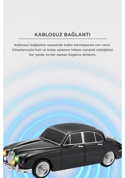 Delux Serisi Torima Bluetooth Hoparlör Retro Araba Tasarımlı Ws-596 Siyah Cihazı Arkadaşa Ev