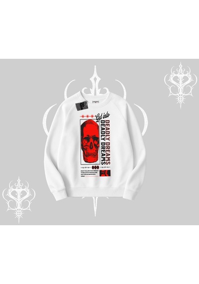 Startmore Biskilet Sweatshirt Deadly Dreams Skull Redcore Street Manifest Beyaz