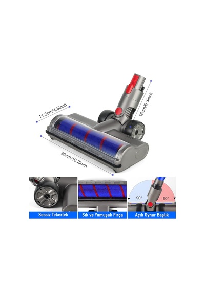 Dyson V8/v10/v11/v15 Uyumlu Yüksek Performanslı Valkyrie Elektrikli Döner Işıklı Zemin Fırçası Başlığı