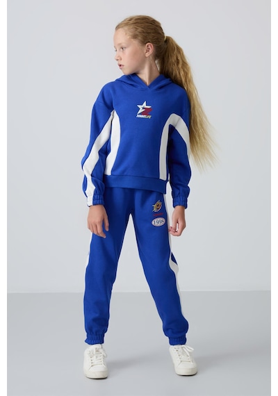 Tommylife Tommy Life Gece Mavi Pamuklu İçi Tüylü Yumuşak Dokulu Standart Fit Baskılı Kız Çocuk Eşofman Takım - 75166 Mavi