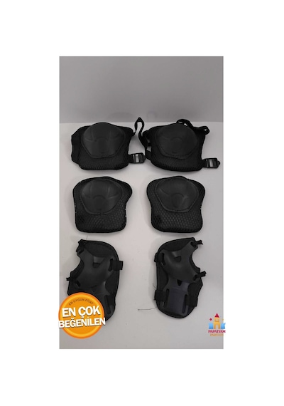 Çocuk Koruyucu Set Dizlik Dirseklik Bileklik 6 Parça Paten Scooter Bisiklet Kaykay Koruyucu Siyah Siyah