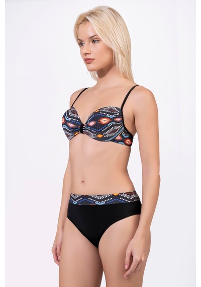 Endeep Kadın Geometrik Dokulu Desenli Balenli Destekli Bikini Takımı Siyah