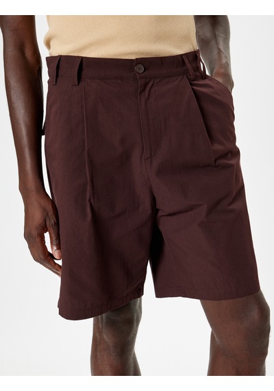 Koton Kumaş Şort Oversize Pileli Chino Düğmeli Cep Detaylı Kahverengi 4sam40179hw Kahve Kahverengi