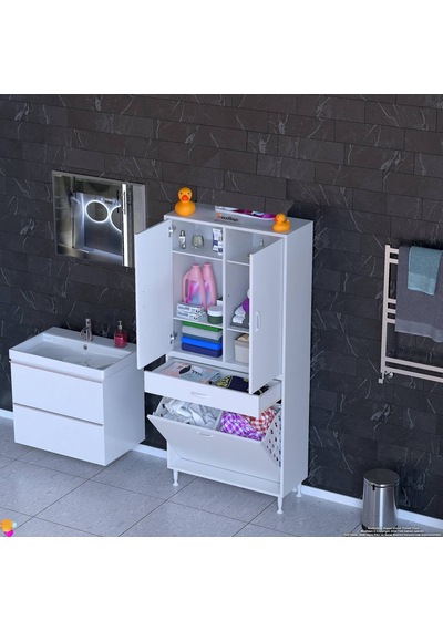 Eliusta Wall Beyaz Banyo Dolabı 75 Cm İki Göz Bölmeli Sepet 75x171x32,5 Cm 4 Raflı Mutfak/banyo Dolabı Beyaz Eliusta Wall Beyaz Banyo Dolabı 75 Cm İki Göz Bölmeli Sepet 75x171x32,5 Cm 4 Raflı Mutfak/banyo Dolabı Beyaz