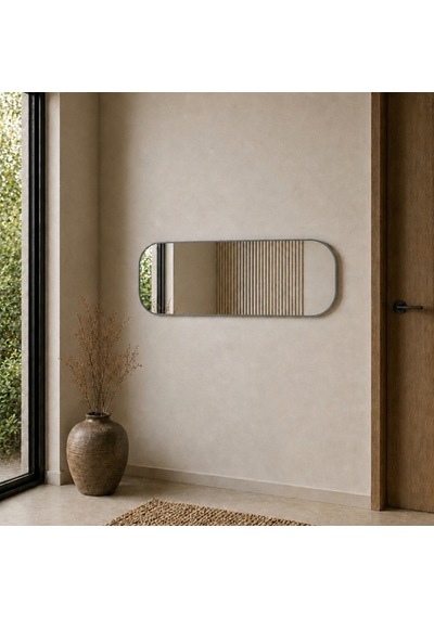 Modern Oval Boy Aynası 40x120 Cm Yuvarlak Hatlı Minimalist Dekoratif Duvar Aynası 2026 Trend Gri