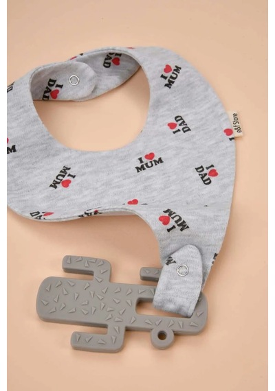 E&f Store Emzik Tutucu Mama Önlüğü - I Love Dad I Love Mom Desenli Gri Pamuk Kumaş Çok Renkli