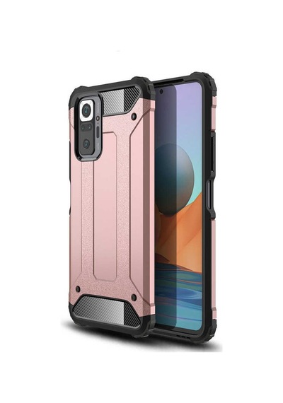 Noktaks - Xiaomi Uyumlu Xiaomi Redmi Note 10 Pro - Kılıf Çift Katman Zırh Tank Crash Military Kapak - Rose Gold