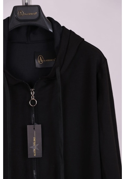 AC&Co / Altınyıldız Classics Siyah Kapüşonlu Fermuarlı Pamuk Spor Sweatshirt