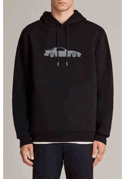 Rx7 Baskılı Siyah Erkek Örme Kapşonlu Sweatshirt
