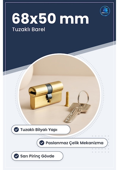 Kilit Barel Tuzaklı Bilyalı Sarı Pirinç 68x50 Mm Kapı Güvenlik Ki